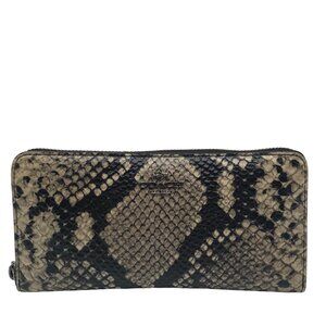 Coach Beige Python Embossed Leather Accordion Zip Wallet